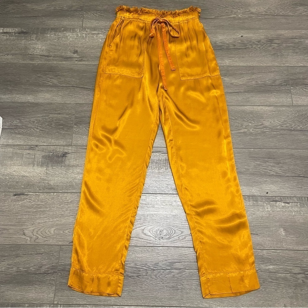 Tina + Jo Satin Drawstring Satin High Rise Pants Orange Sz XS NWT